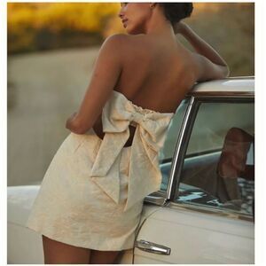 Anthropologie bare bow back Strapless mini dress size 14